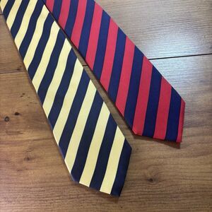 Frangi Lot of 2 Striped Ties Neck Tie Yellow Navy & Red and Navy Blue